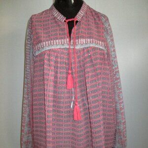 Lucky Brand Printed Tassle Tie Neck Tunic Blouse